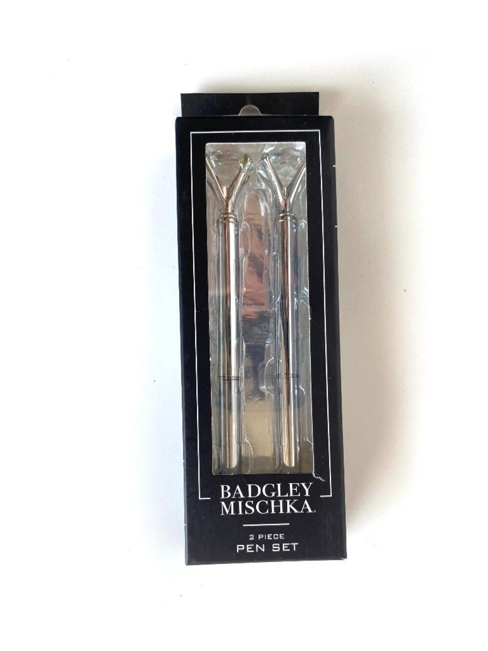 Badgley Mischka Diamond Bling Top Dual Silver Pen Boxed Set
